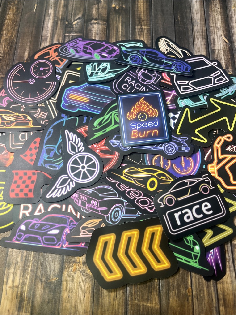5for$10 Dark Neon Lights Racing Car 50 Sticker Pack